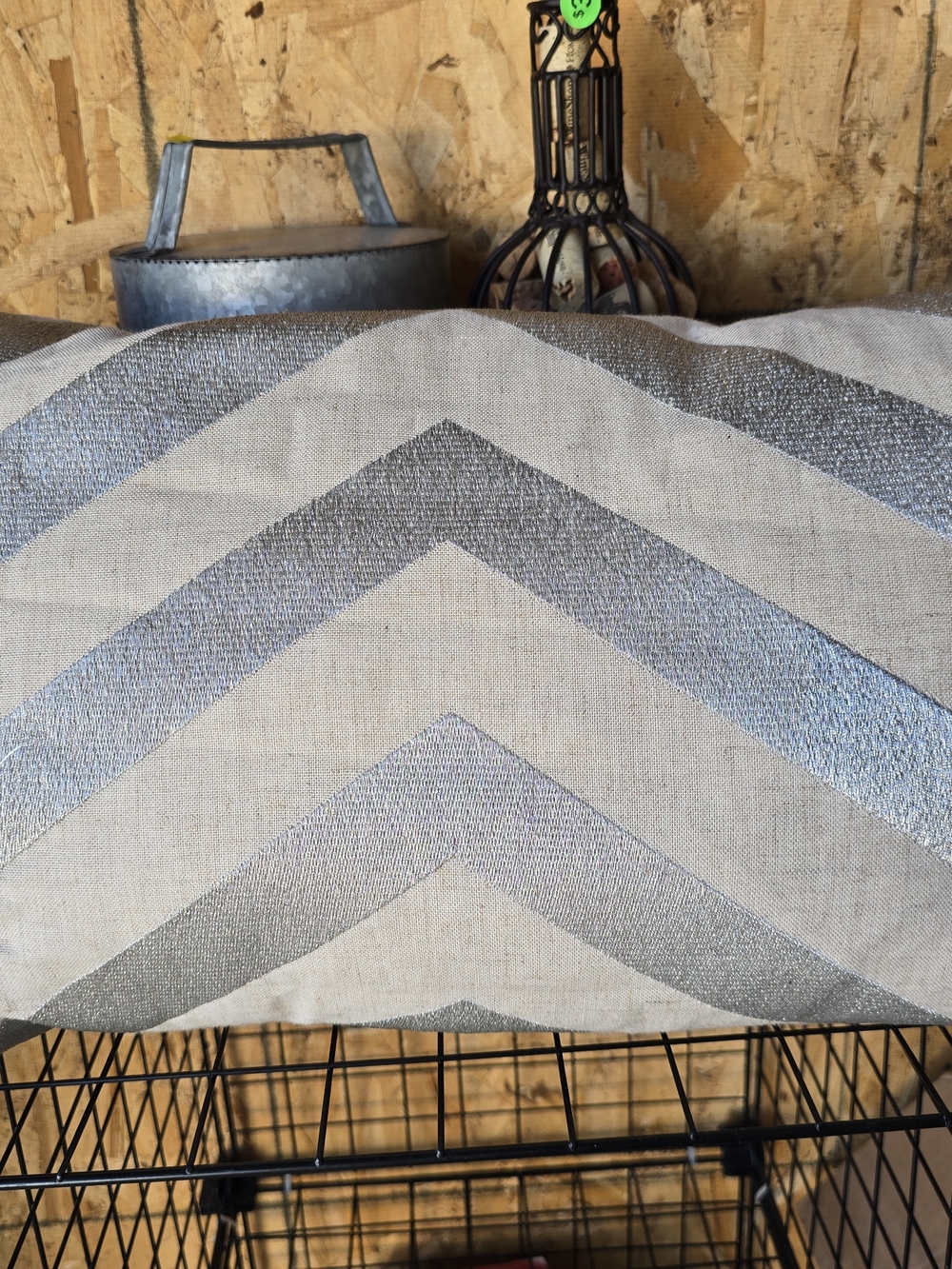 Metallic Silver Chevron Accent Pillow - Home Accents
